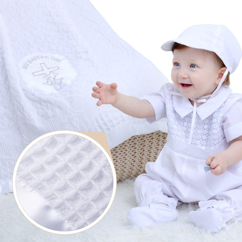 White Baby Blanket Baptism Blanket for Boys Baptism Towel 36×50