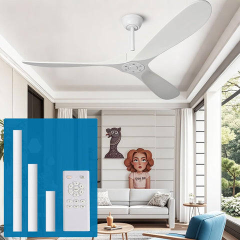 72" White Wood Ceiling Fan with Solid Wood Blades,Indoor/Outdoor 3-Blade DC Motor Ceiling Fans,Remote Control,6-Speed Silent Reversible Motor,Rustic Wooden Ceiling Fan for Patio,Living Room,Bedroom A102-B0DLKKVSJK