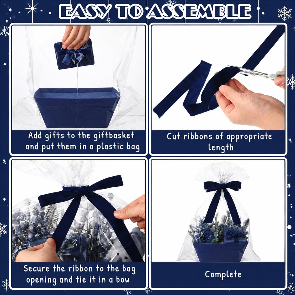 24 Pcs Velvet Navy Blue Christmas Empty Gift Basket Bulk