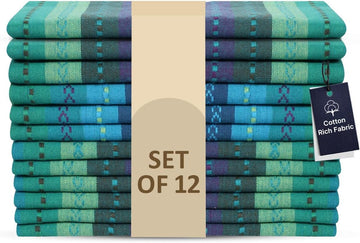 LFH Home Cotton Rich Cloth Salsa Napkin Set of 12 Washable Soft Durable Striped Table Napkins for Dining Wedding