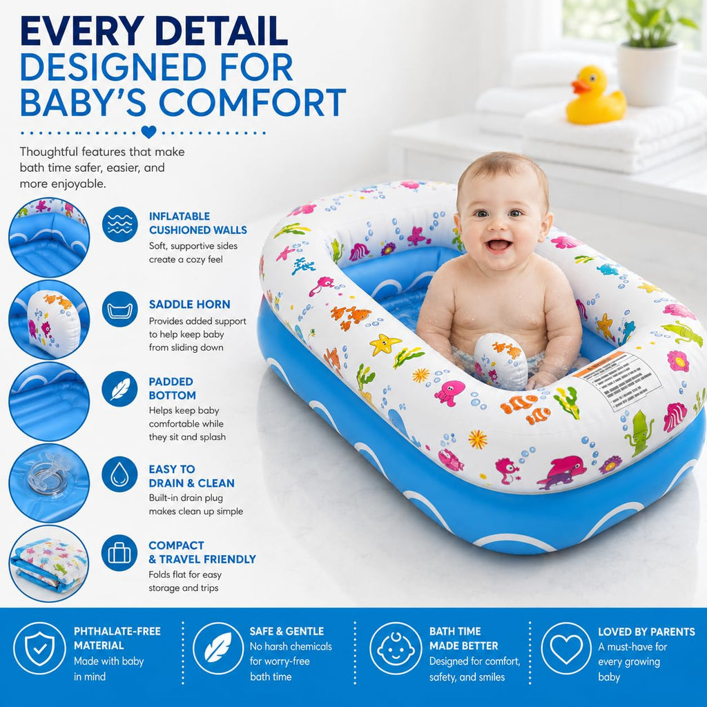 Inflatable Baby Bathtub, Portable Bathtub, Ages 6-24 Months
