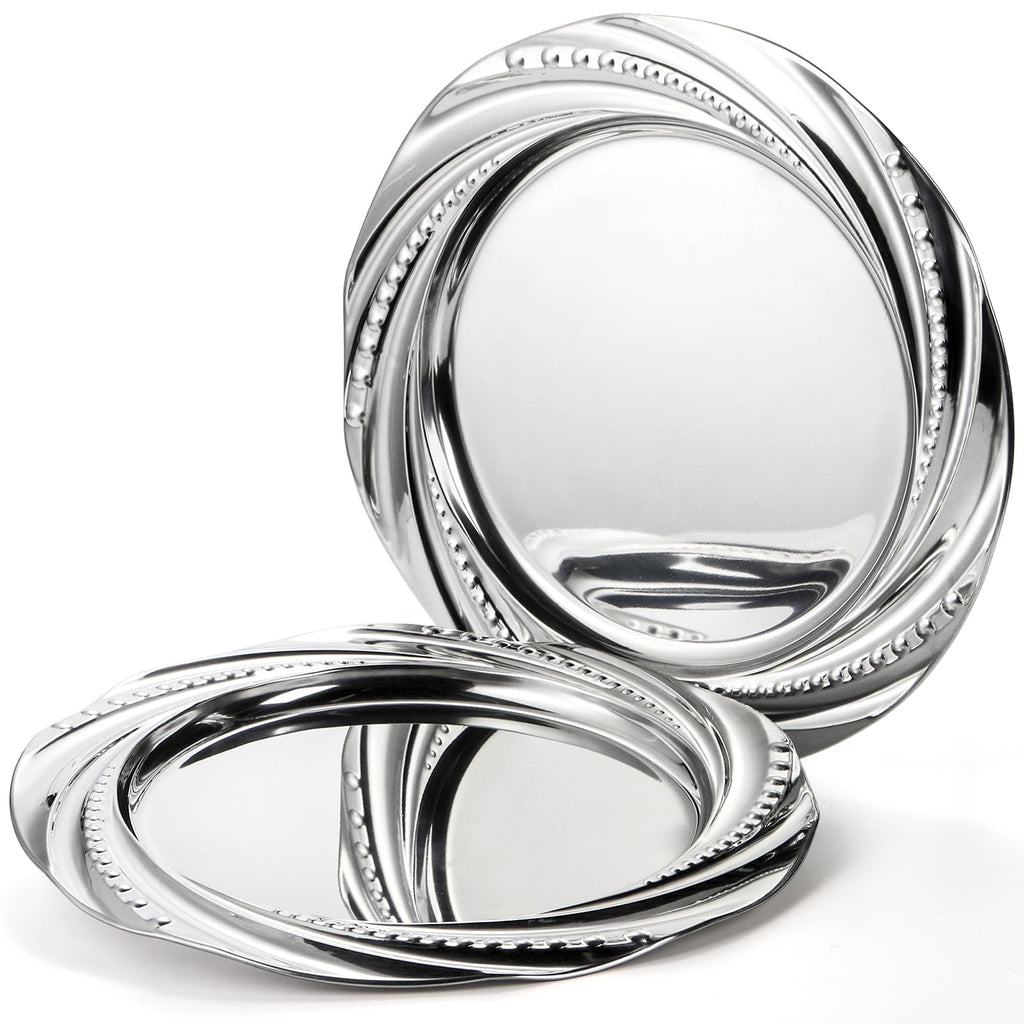 6 Pack Stainless Steel Plate, Round Dinner Plates, Silver Charger Plates, Flower Spiral Dinner Chargers, Decorative