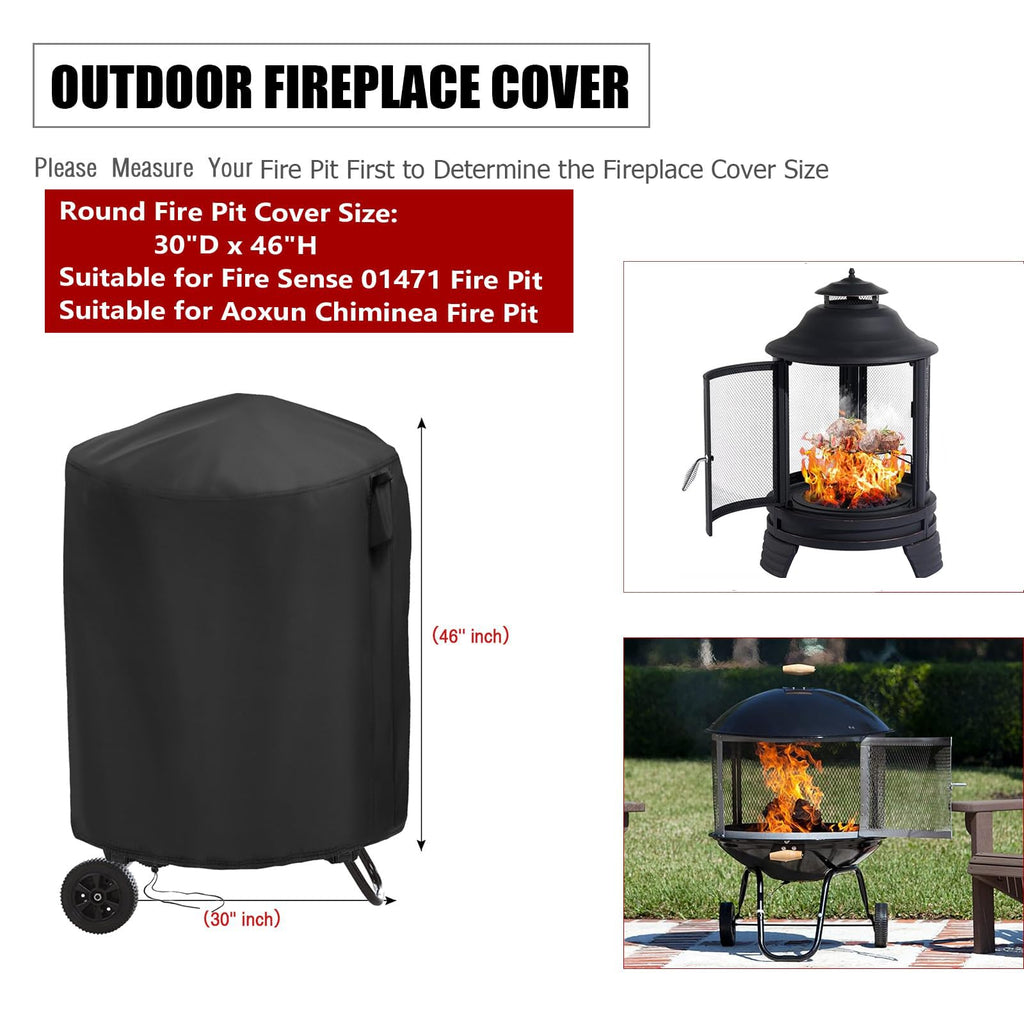 Fire Pit Cover Tall for Outdoor 28 Inch Round Fireplace with Wheels
