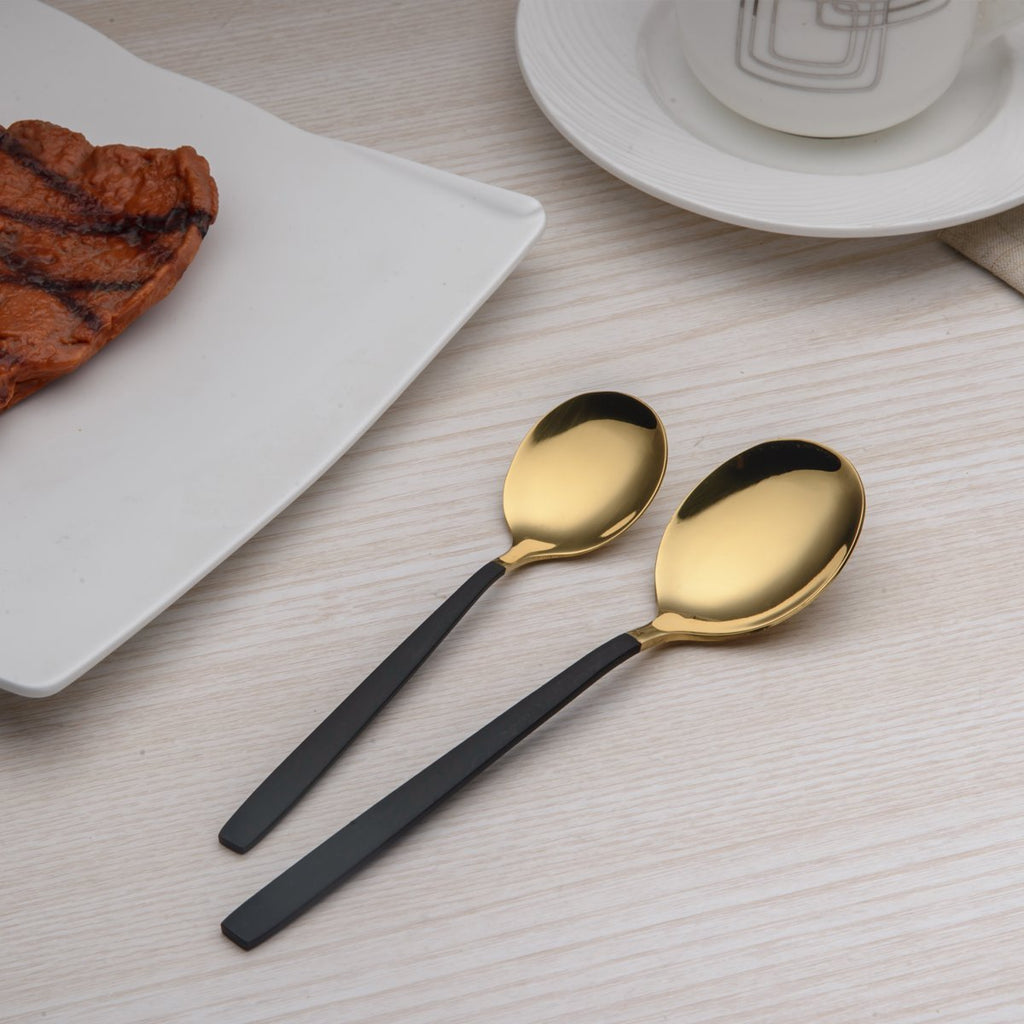 20 Piece Titanium Black And Golden Plated Stainless Steel Flatware Set, Handle With Mouth Silverware Set And Cutlery