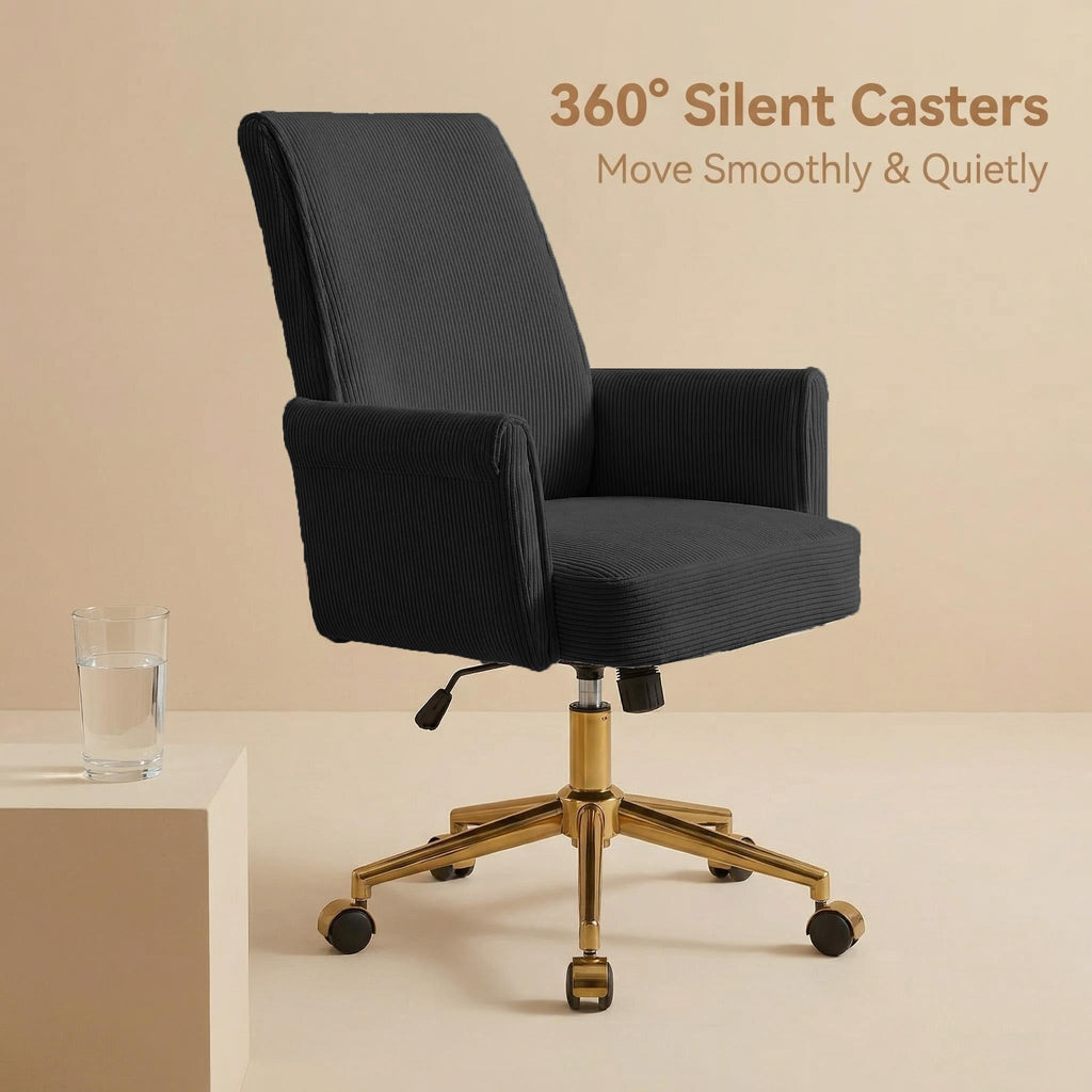 Stripes Velvet Home Office Desk Chair, Accent Upholstered Modern Height Adjustable Swivel Chair with Wheels, Ergonomic