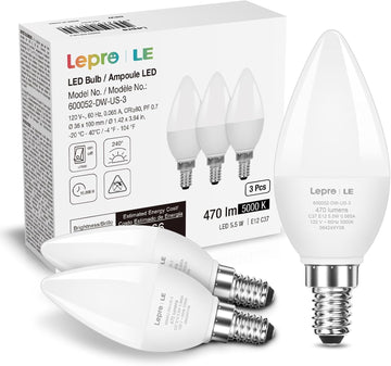E12 LED Candelabra Light Bulbs, 5000K Daylight, 40W Equiv, 3 Pack