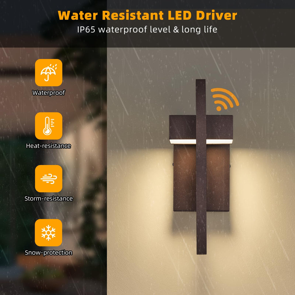 13.7'' 2-Pack Dusk to Dawn Outdoor Porch Light, Modern LED Wall Light, Brown