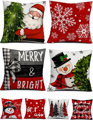 Christmas Decorations Double-Sided Print Christmas Pillow Covers 18" x 18", with 8 Cute Patterns, Throw - Set of 4