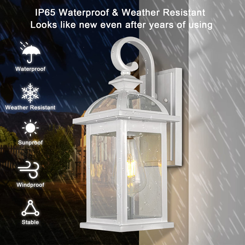 Outdoor Porch Lights Fixtures Wall Mount, Outdoor Wall Sconce with Seeded Glass Waterproof Outside Exterior Lights