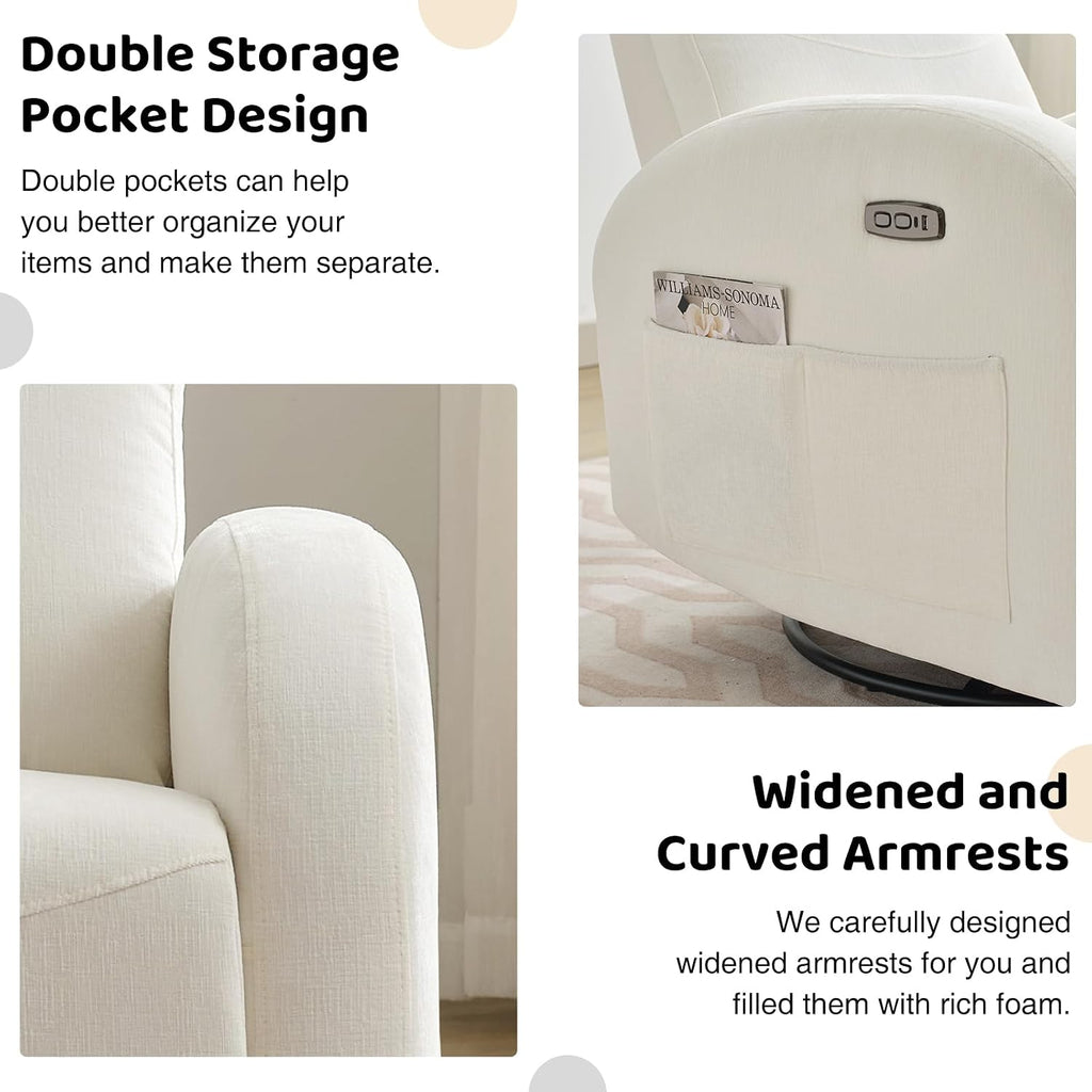 Power Nursery Glider Recliner, Chenille Electric Rocker Recliner with Type-C & USB Port, Nursery Swivel Rocker