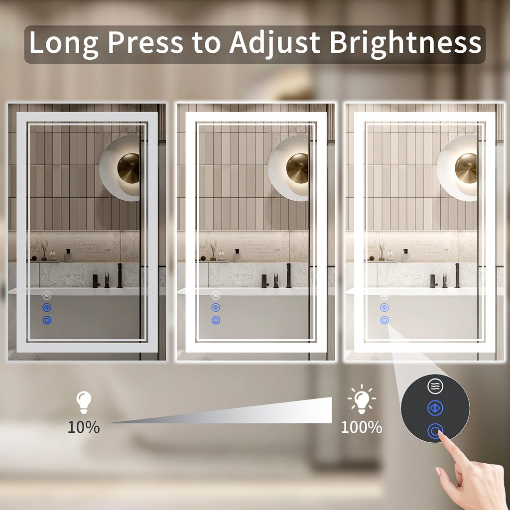 24"x32" LED Bathroom Mirror with Lights, Anti-Fog, Backlit + Front Lit, Dimmable, Led Vanity Mirror for Wall, Lighted