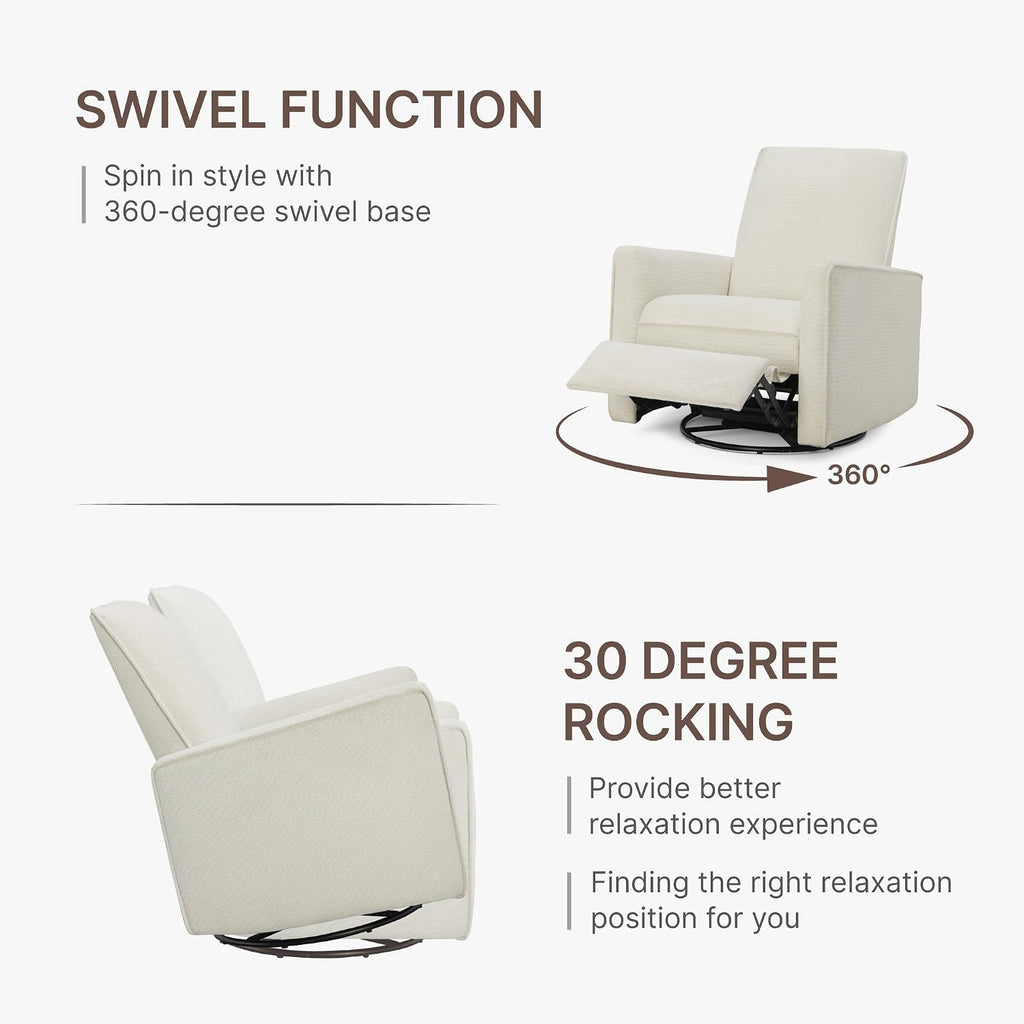 Swivel Rocker Recliner Chair, Nursery Glider Recliner Manual Rocking Comfy Upholstered Fabric Reclining Single Sofa