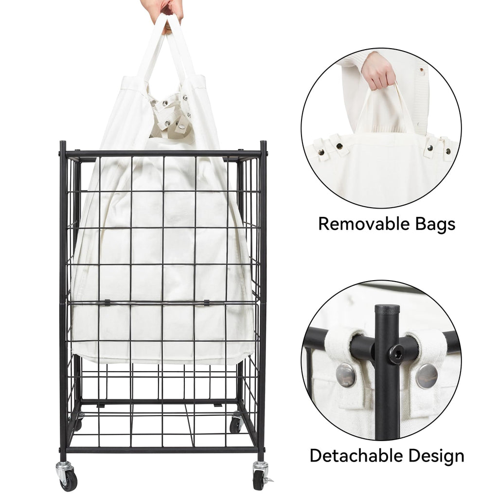 Rolling Laundry Basket, Metal Wire Frame Laundry Hamper with Wheels
