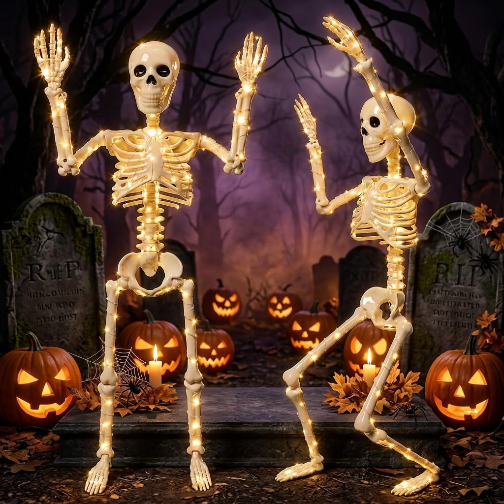 Halloween Skeleton Decor 36 Inches (with White Light) - Set of 2