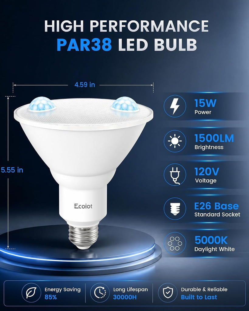 Upgrade Motion Sensor Light Bulbs with 2 Detectors, 100W Equiv. PAR38 LED