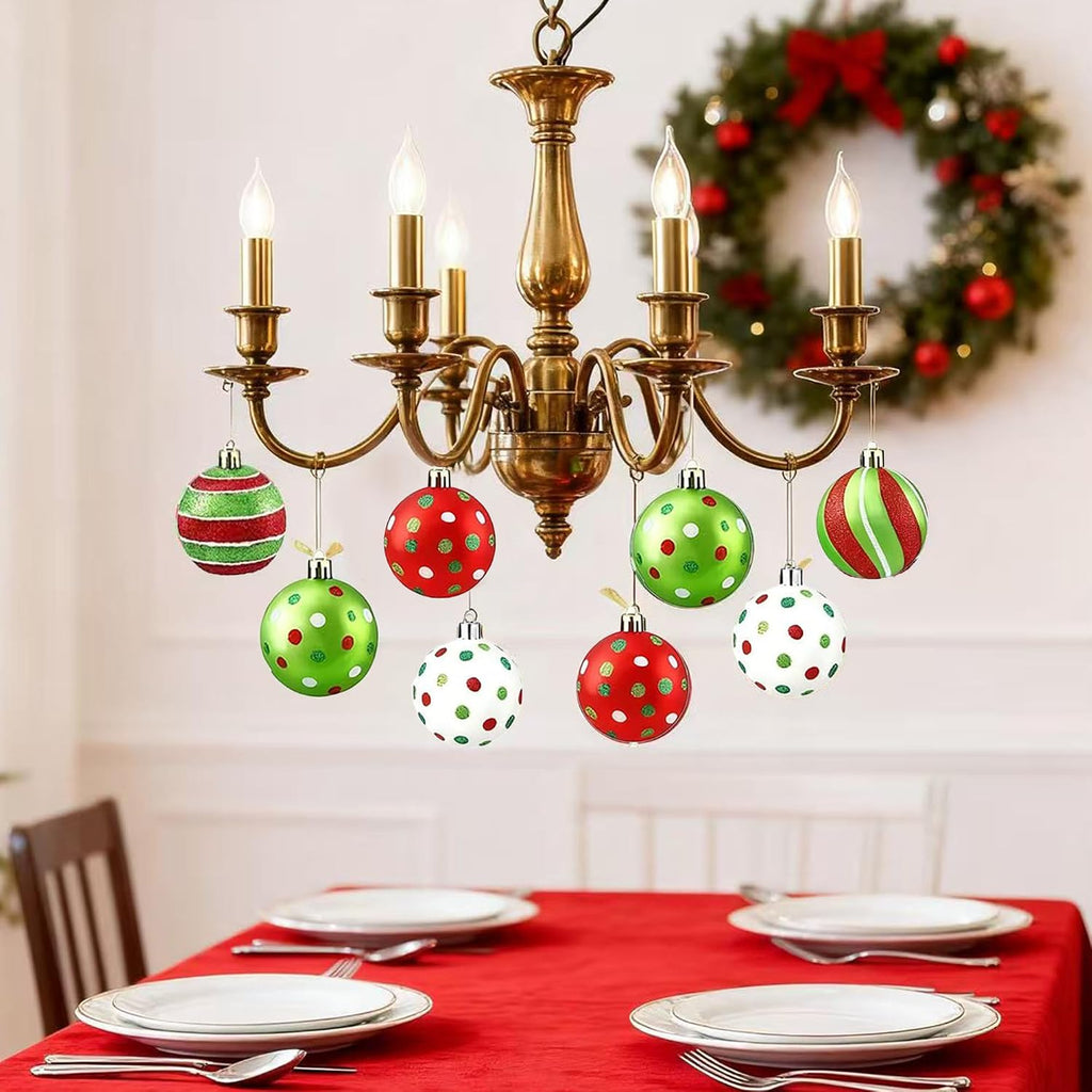 Christmas Ball Ornaments 2.4"- Dazzling Shatterproof Xmas Tree Balls, Abundant Red/Green/White Pre-Tied - Set of 24