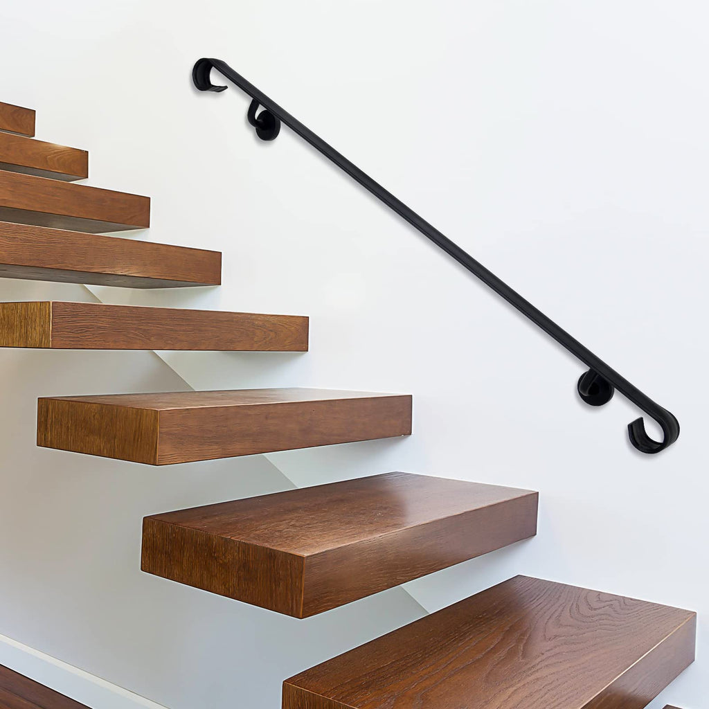 Wall Handrail Wrought Iron, Stair Handrail Safety Non-Slip and Rust Resistant, Wall Mount Handrail Fits 4-5 Steps for