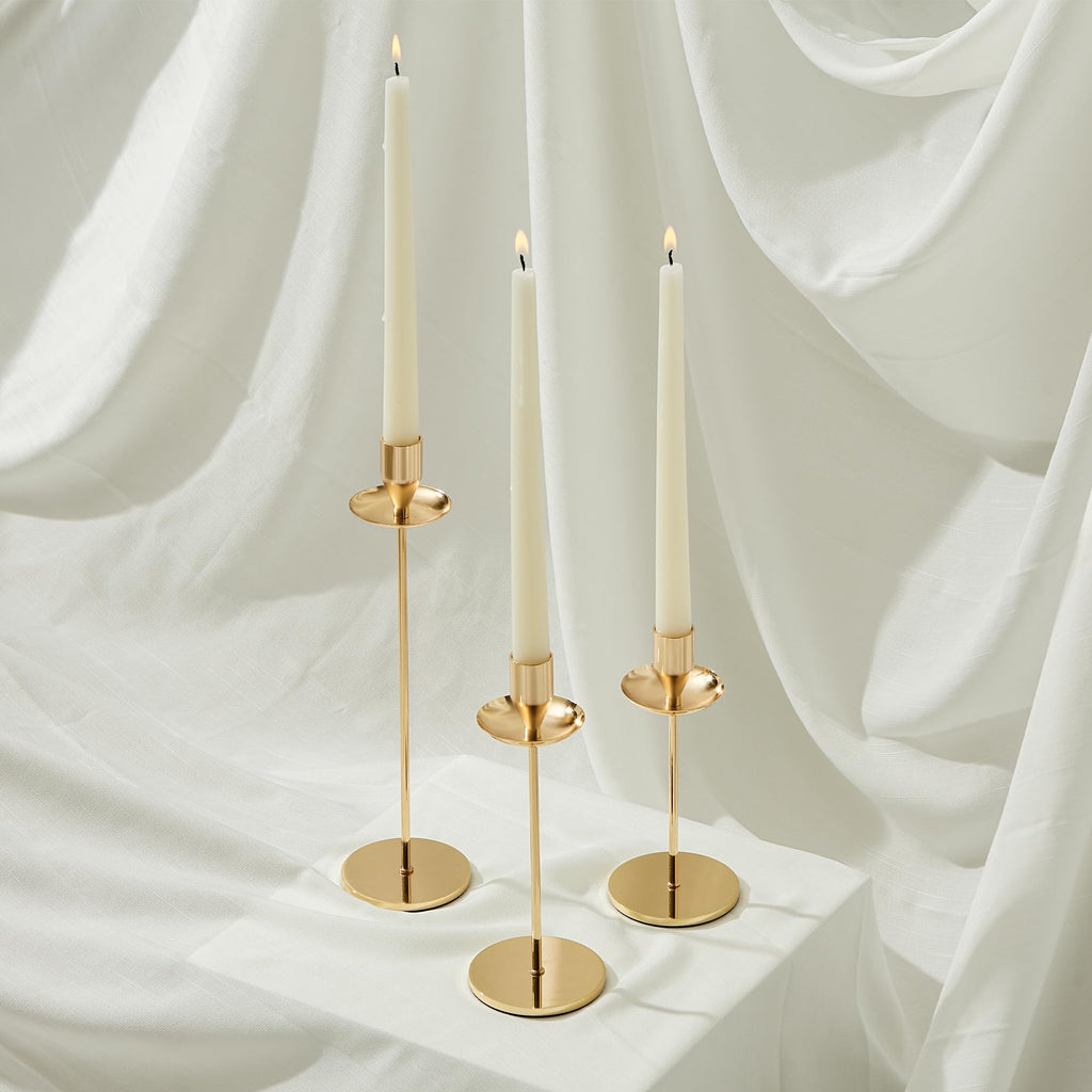 Gold Candle Holders, Brass Taper Candlestick Holders Set of 3