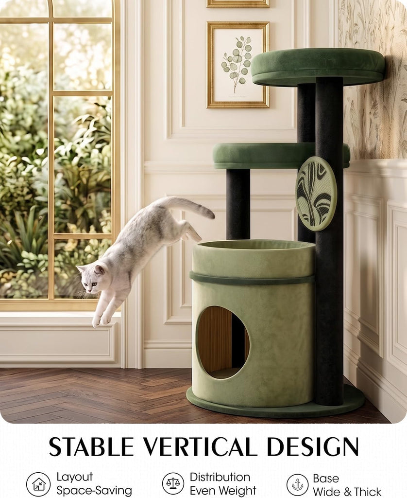 Maine Coon Cat Tree for Large Cats, 46" Cat Tower, Stable Base