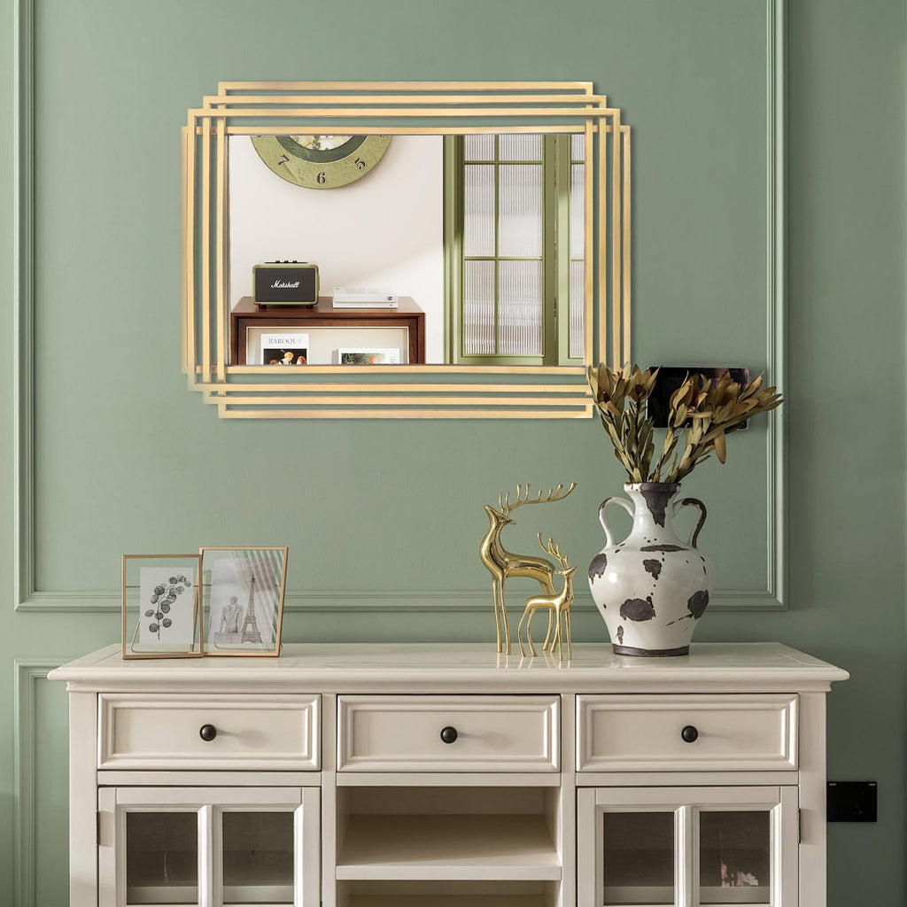 24"x18" Rectangle Decorative Mirror with Gold Geometric Frame