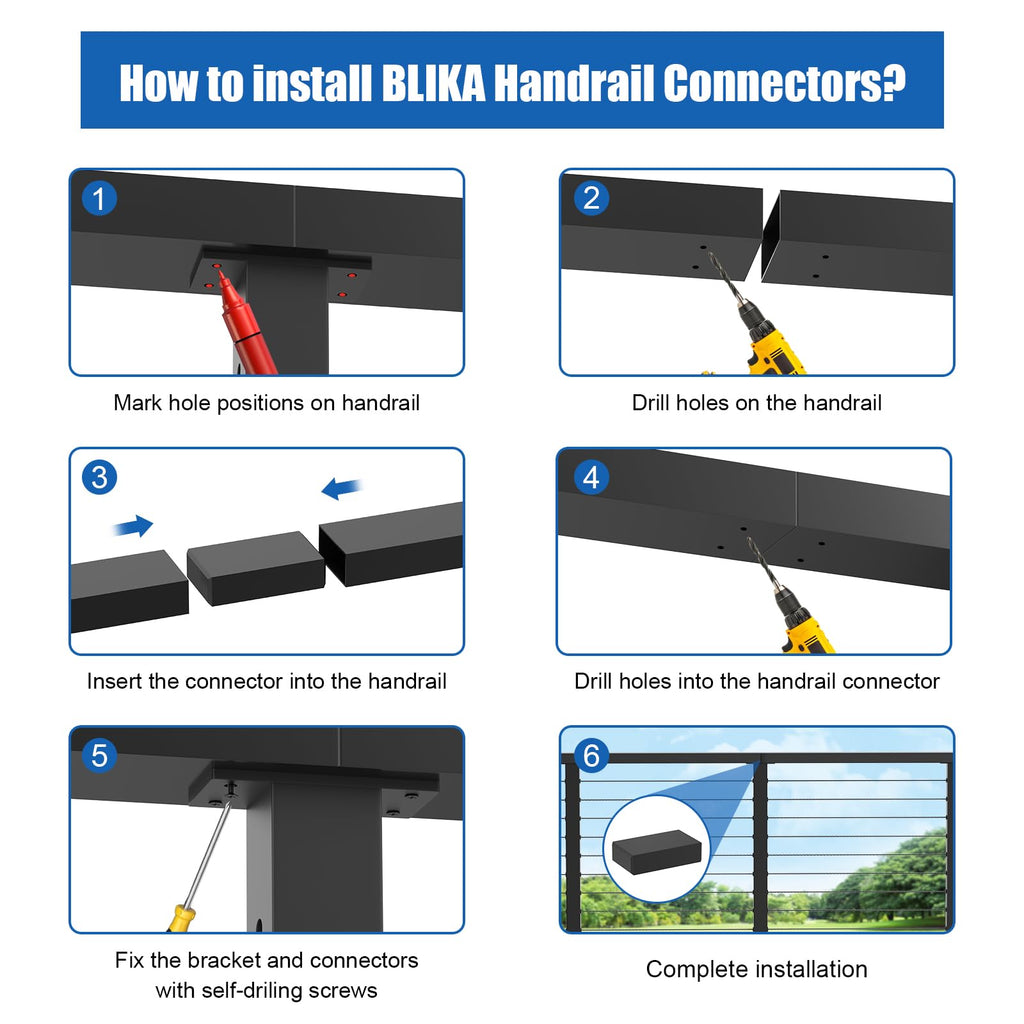 4 Pack Extension Connectors with Screws, Black Flat Handrail Accessories for Cable Railing Handrail, POM Handrail