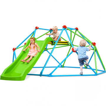 Climbing Dome with Slide, Kids Outdoor 8 FT Jungle Gym Monkey Bar for Backyard, 2 in 1 Climbing Frame Toys for