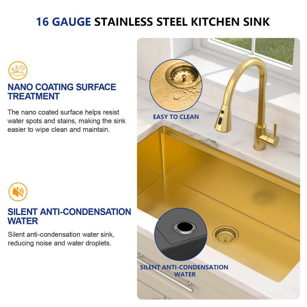 36"x19" Gold Undermount Kitchen Sink Workstation