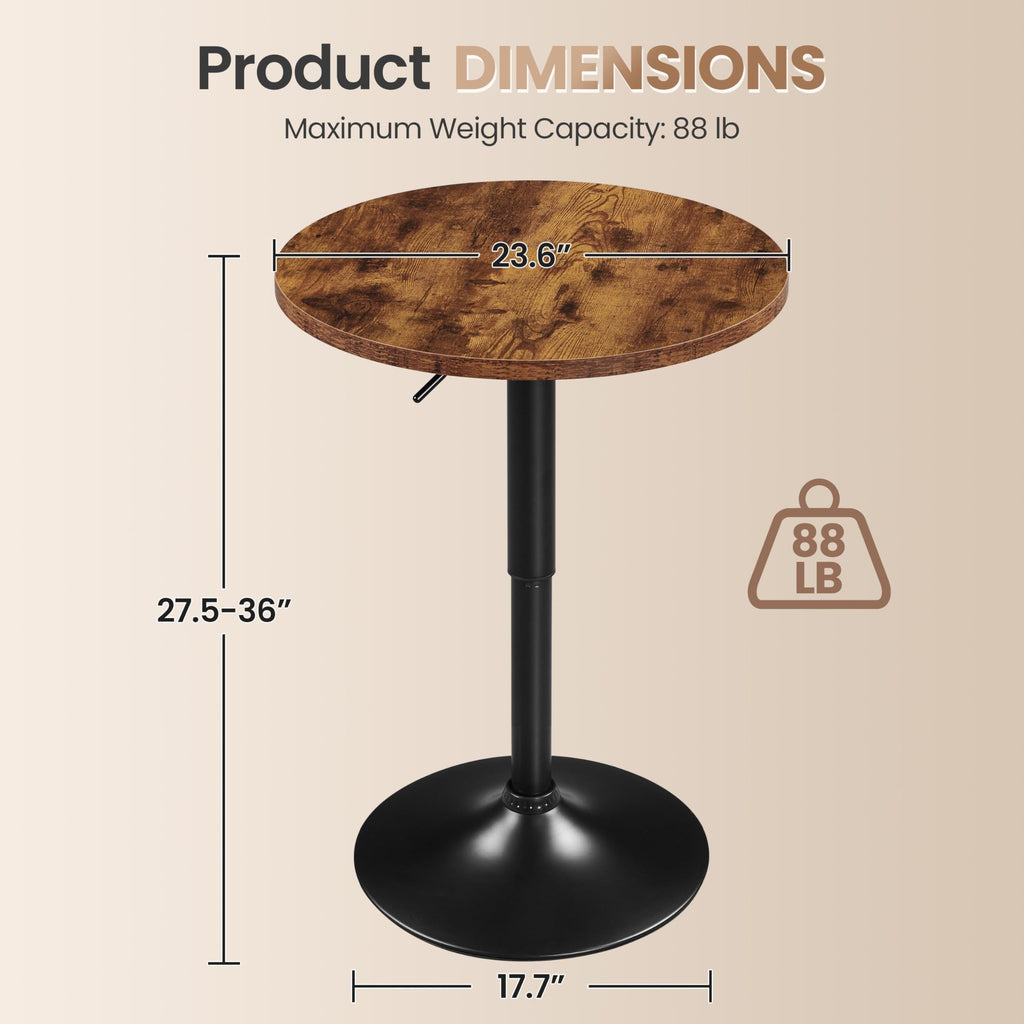 Round Bar Table Set of 2, Adjustable 27.5-36" Height, Brown
