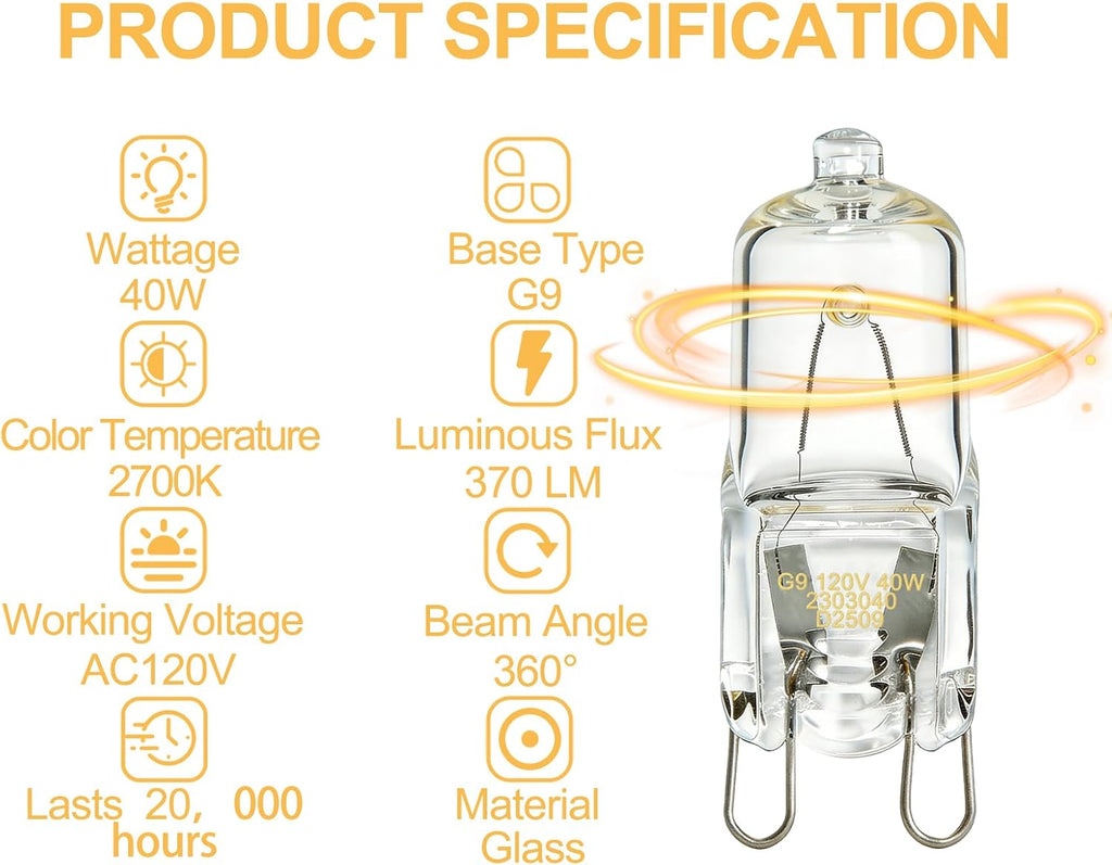 Halogen Oven Lamp G9 120V 40W 2 Pack