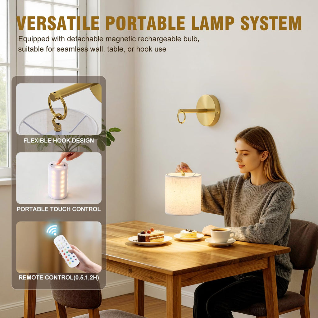 Detachable Wall Sconces Battery Operated With Hanging Hook,10000mah Battery Operated Wireless Wall Sconces Set