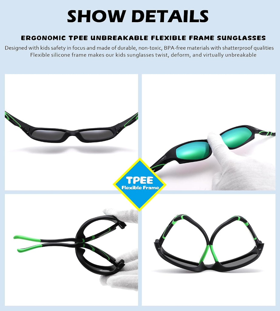 Kids Baseball Polarized Sunglasses for Youth, Boys Girls