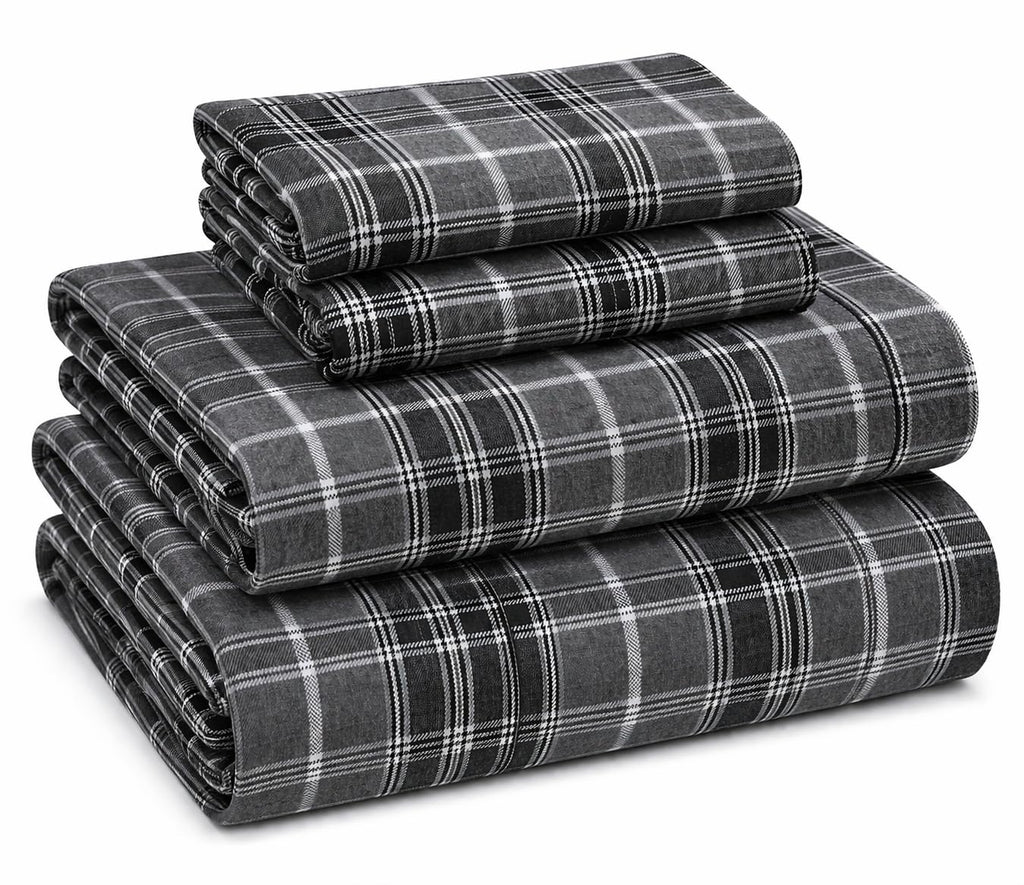 4 Piece 100% Cotton Flannel Sheets Bed Set - Warm & Extra Soft - Deep Pockets, Breathable, All Seasons