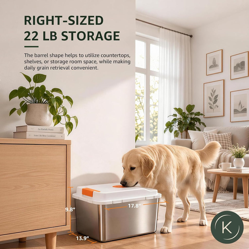 22 lb Airtight Stainless Steel Cat Dog Food Storage Container PP Lid