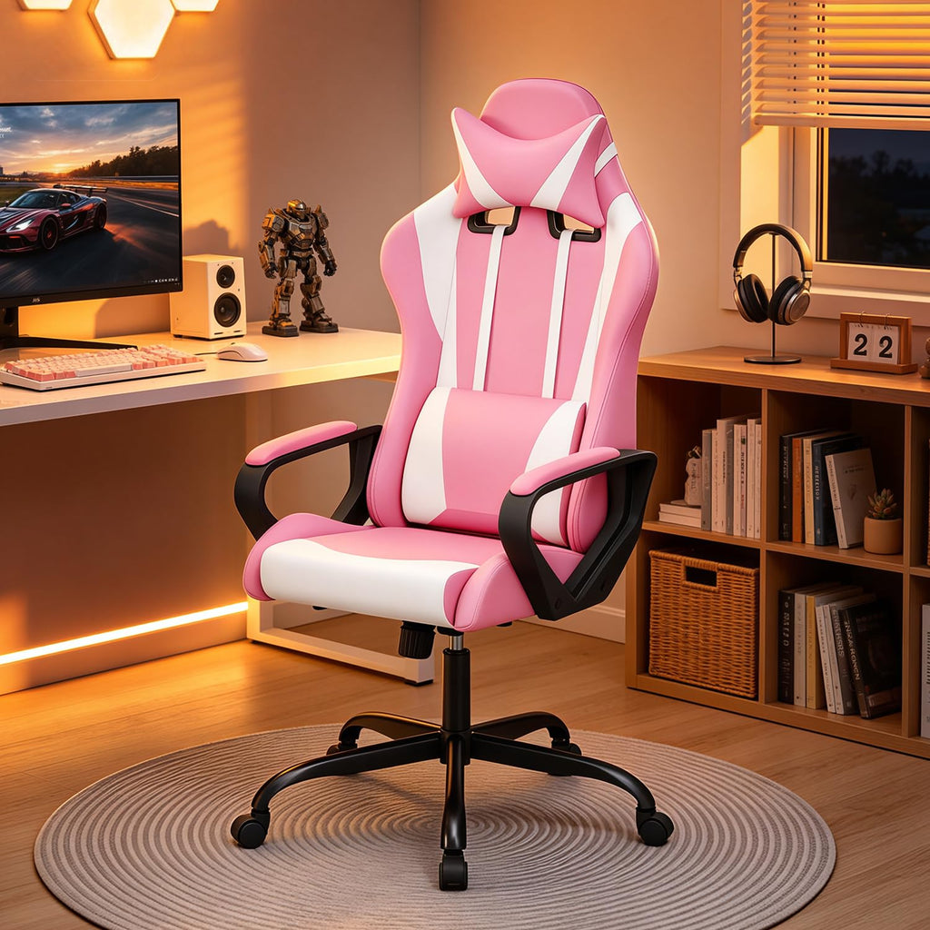 Ergonomic Gaming Chair for Adults, Video Game Chair, Pink