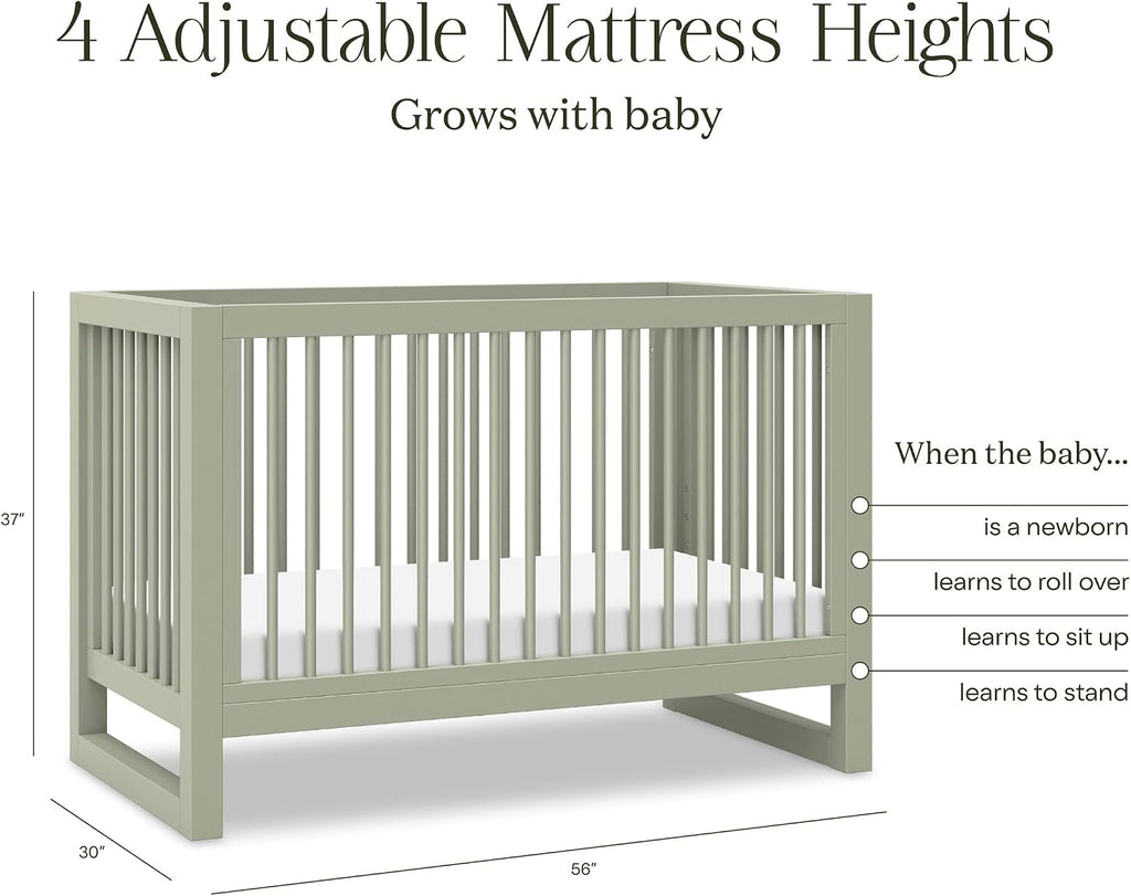Nantucket 3-in-1 Convertible Crib with Toddler Bed Conversion Kit in French Sage, Greenguard Gold Certified, 100%