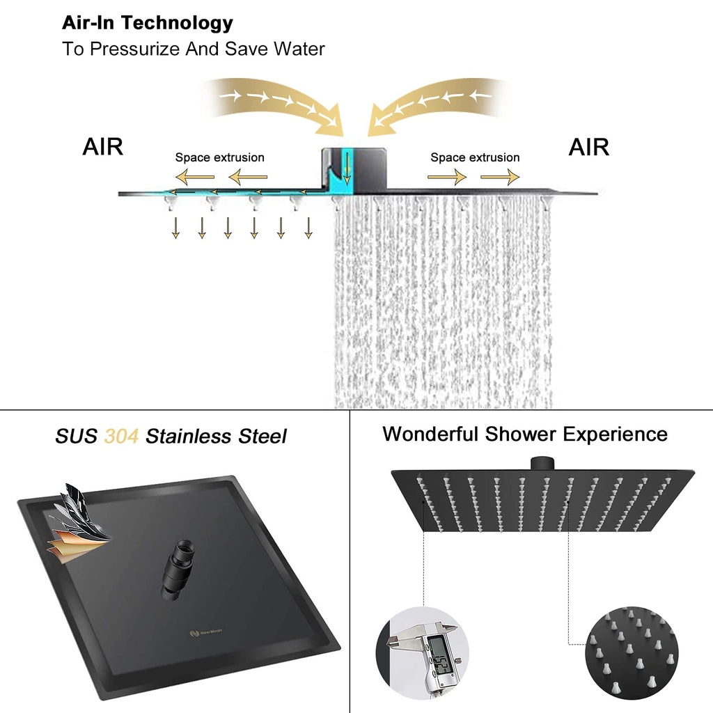 Rain Shower Head, High Flow Stainless Steel Square Rainfall Shower, High Pressure Design, Awesome Shower Experience