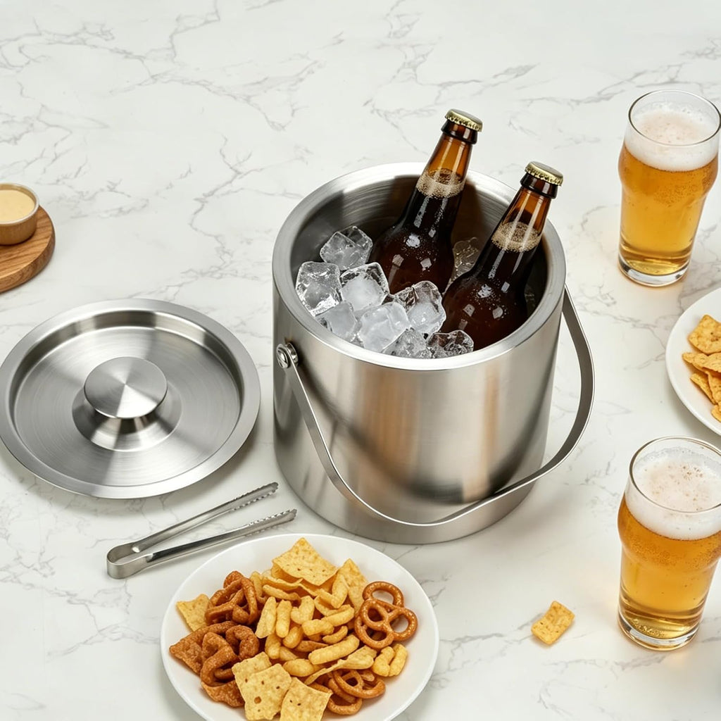 Ice Bucket with Lid & Tong, 2 L, Insulated Stainless Steel
