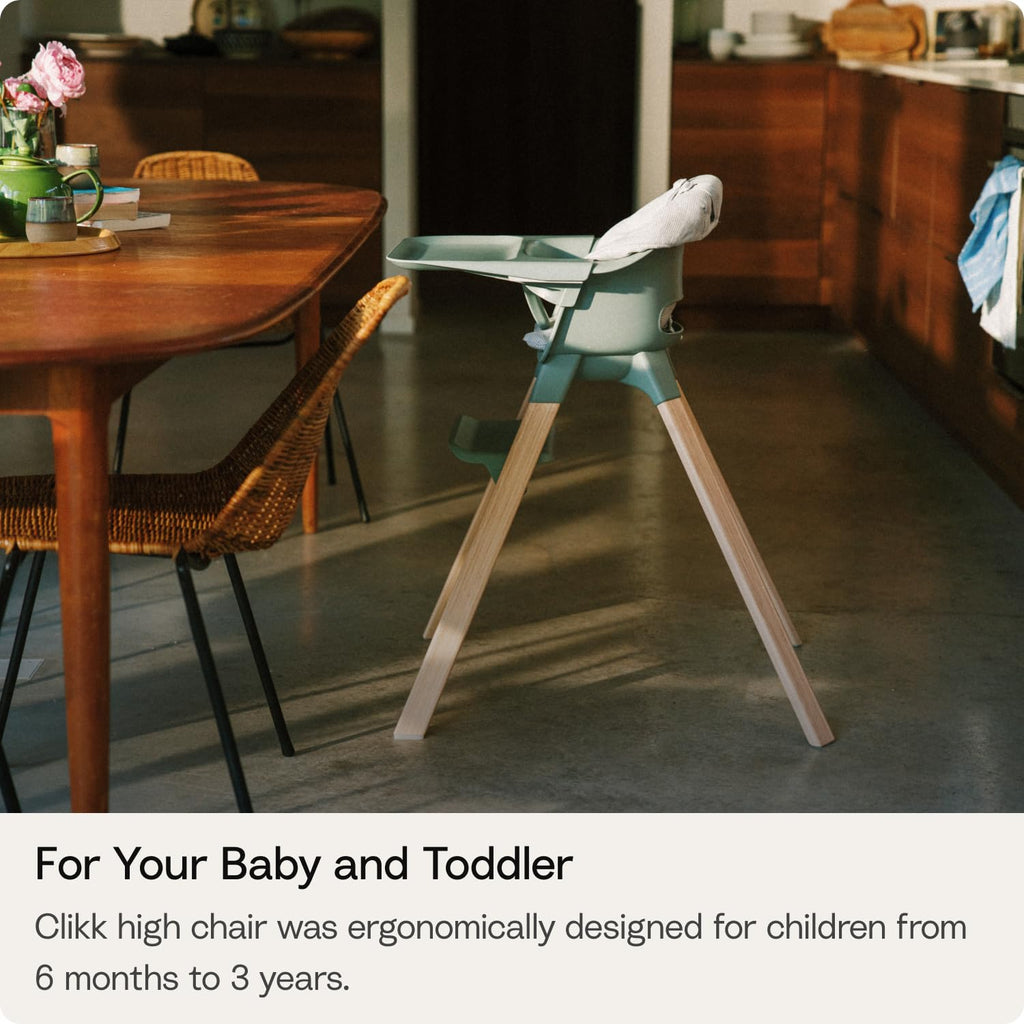 Clikk High Chair, Black/Warm Brown - All-in-One High Chair with Tray + Harness - Light, Durable & Travel Friendly