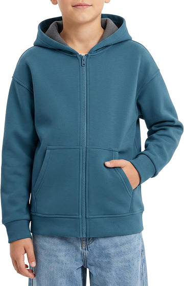 Kids Full Zip Up Hoodies Unisex Long Sleeve Soft Warm Sweatshirts