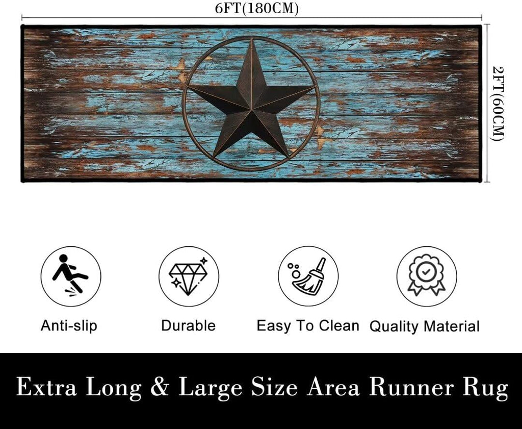 Western Hallway Runner Rug 2x6,Western Barn Texas Star on Old Wooden Plank,Rustic Throw Accent Area Rug Non Slip