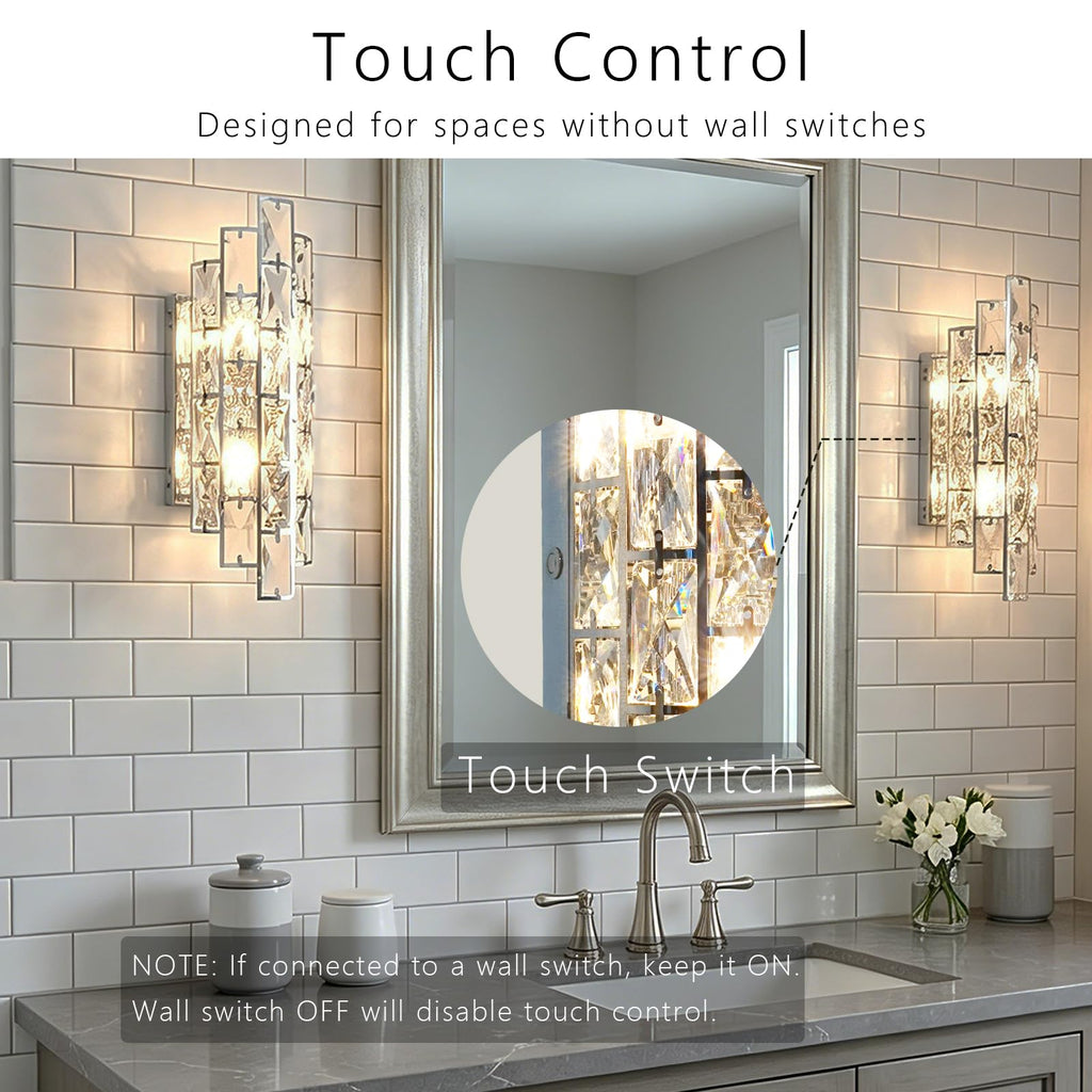 Polished Chrome K9 Crystal Wall Sconce with Touch Switch