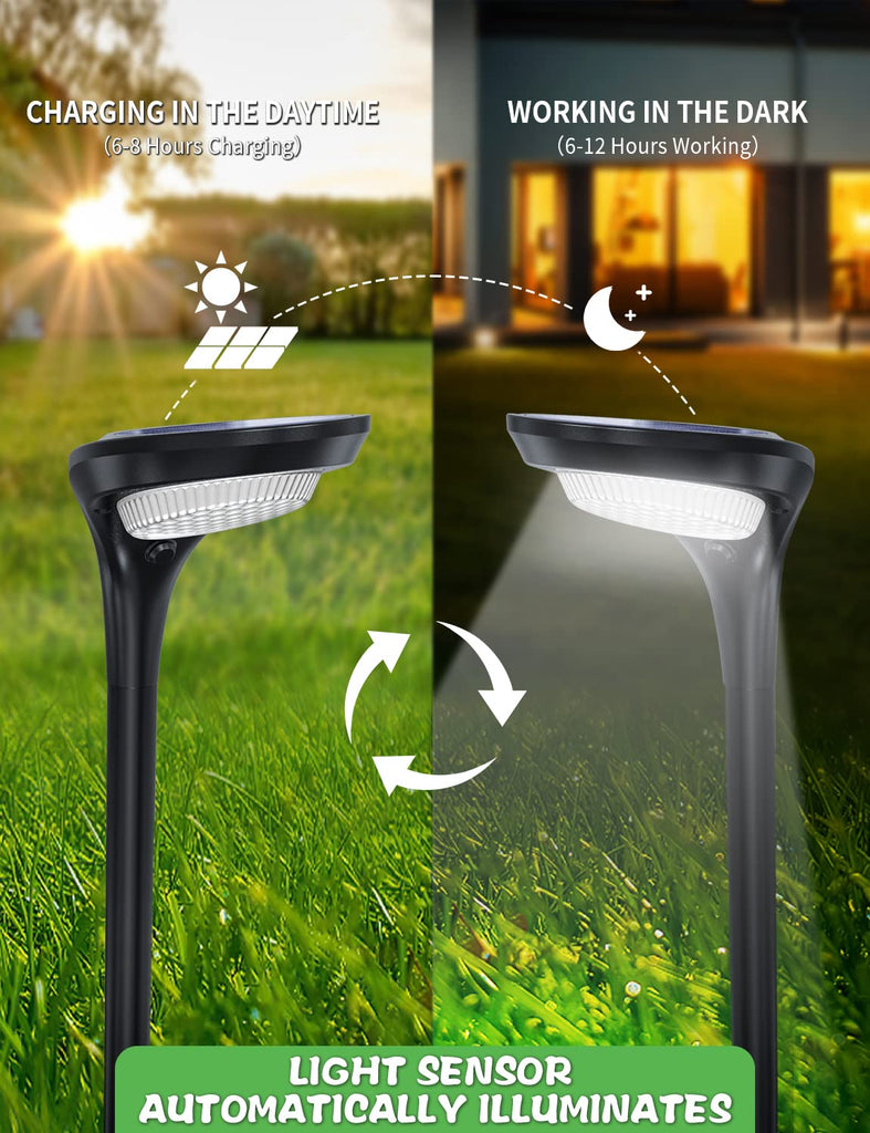 Solar Pathway Lights Outdoor 4 Pack - 150 LM High Bright Solar Lights Outdoor Waterproof IP65, Warm/Cool 2 Color