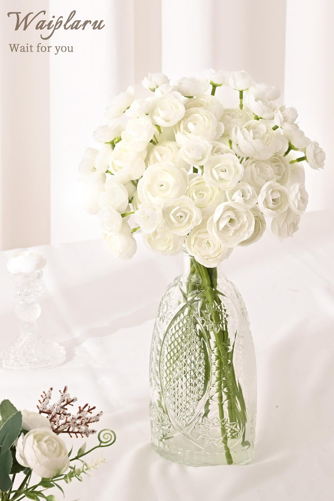 Ranunculus Artificial Flowers, 36Pcs 14In Fake Peonies Artificial Flowers, White Faux Flower for Vase Silk Flower