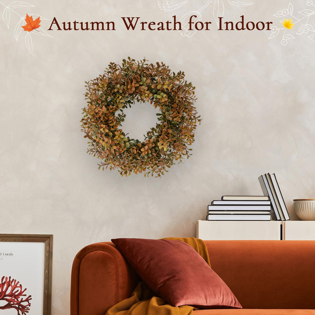 20 Inch Fall Wreath for Front Door, Artificial Boxwood Thanksgiving Decor