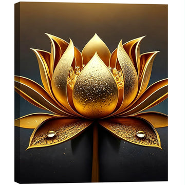 Golden Lotus Wall Art, Zen Canvas Print, Luxury Floral Decor, Meditation Artwork, Glam Wall Decor, Spiritual Canvas