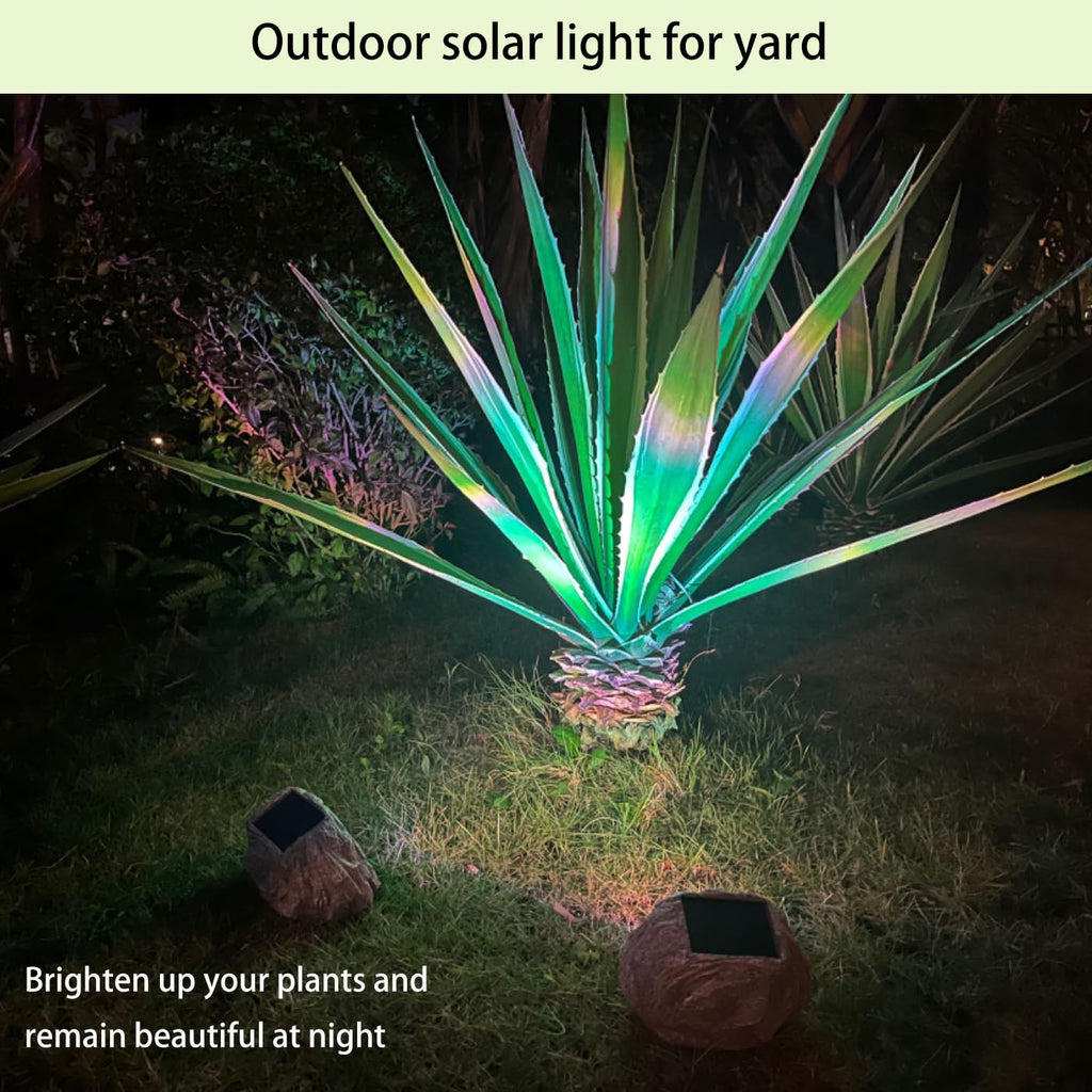 Solar Rock Lights Outdoor Waterproof, 4 Pack LED Colored Garden Rock Solar Light, Stone Statue Bright Solar Spot