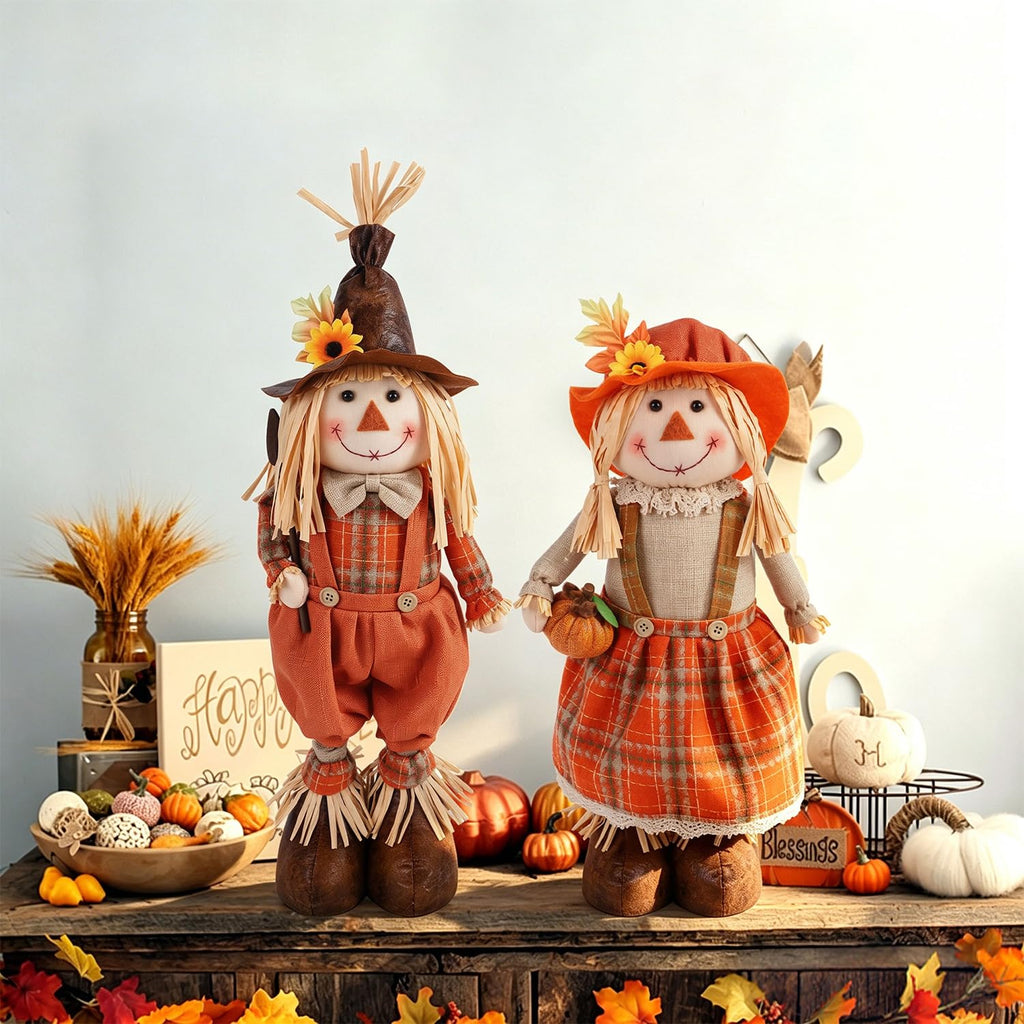 2 Pack Fall Decorations Standing Scarecrows with Stretchable Legs