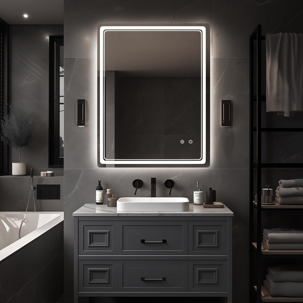 LED Bathroom Mirror with Lights, 28'' x 36'' Led Bathroom Vanity Mirror for Wall with Front and Backlit, Anti Fog