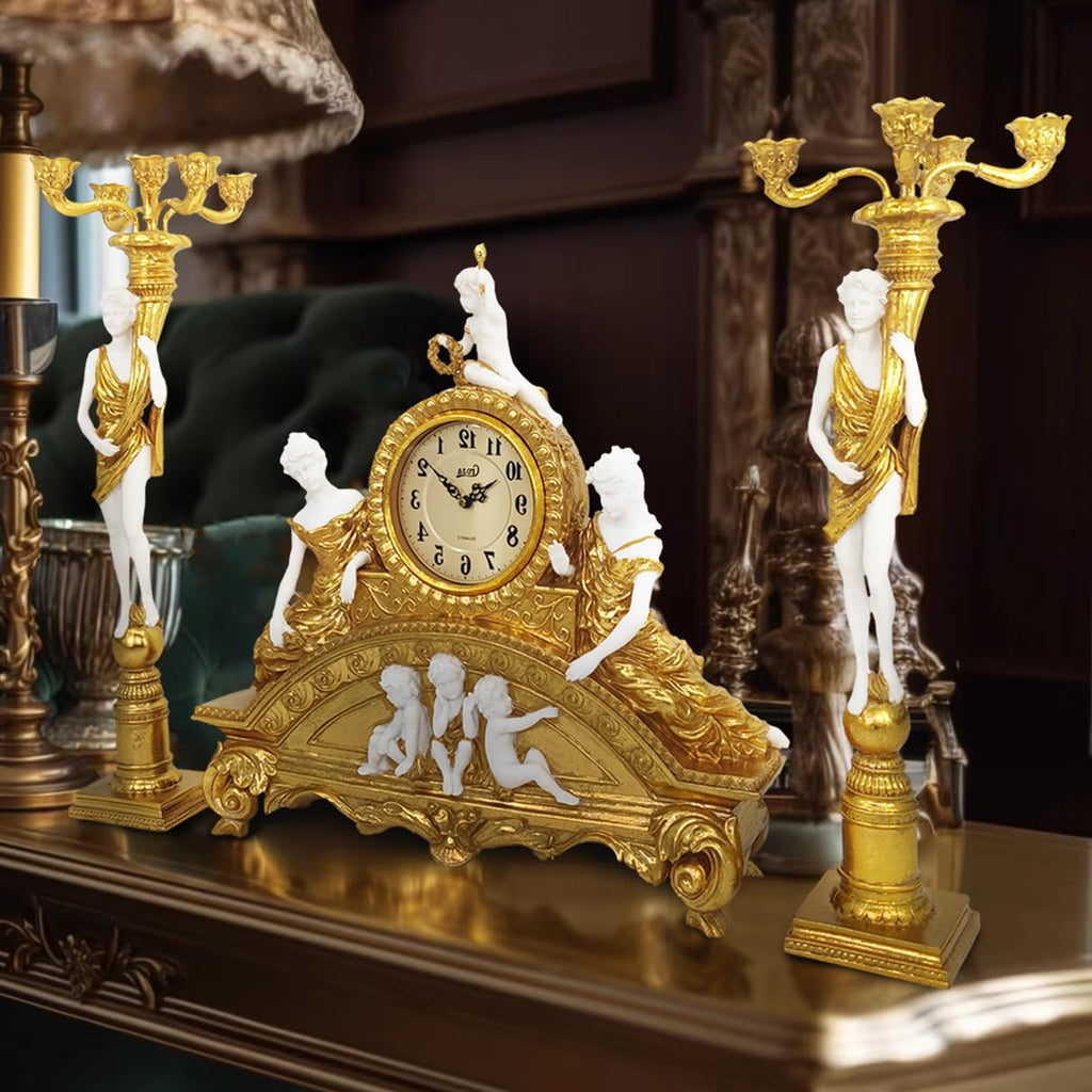 23''H Ornate Rococo Mantel Clock with Candelabras Candle Holders