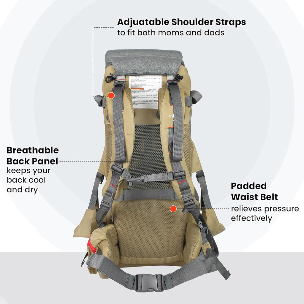 Toddler Hiking Carrier, Baby Backpack with Sun Canopy & Storage, Sand